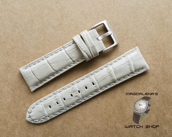 Textured White 22 mm Leather Watch Strap, 22 mm Genuine Leather Wrist Watch Band Leather Watch Bands Watchband White 22mm Watch Straps