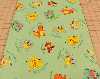 Pokemon Fabric, Pokemon Characters Fabric, Pokemon Names, Pikachu, Green, Mint, Aqua, Nintendo, Licensed, Cotton, Woven, Fabric by the Yard