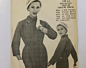 Women's Dress-Coat 1950s French Pattern, Elle No. 1159, multi-size\ Patron Robe-Manteau des annees 50 en francais, grandeur multiple