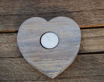 Decorative limed oak heart shaped candle holder