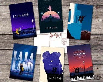 La la land set 6 postcards | emma stone | ryan gosling | movie art poster | film art print | vintage cinema poster | postcard set