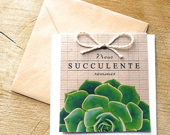 We are luscious: nature personalised card for all occasions, succulent plant Echeveria, creating eco-friendly, recycled paper
