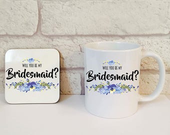Will You Be My Bridesmaid Mug & Coaster Set, Will You Be My Bridesmaid Gift, Bridesmaid Proposal, Bridesmaid Surprise Gift, Bridesmaid Gift.