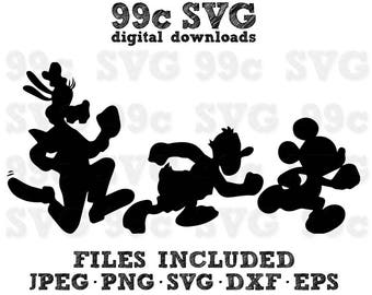 Run Disney Goofy Donald Mickey SVG DXF Png Vector Cut File Cricut Design Silhouette Vinyl Decal Party Stencil Template Heat Transfer Iron