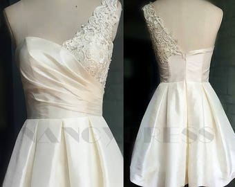 One ShouderLace Bridesmaid Dress, Taffeta Short Dress, Womens Formal Dress