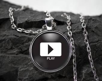 Music Glass Pendant Play necklace dj jewelry rewind gift music pendant photo pendant art pendant photo jewelry glass jewelry