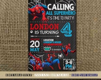 Spiderman Invitation,Spiderman Birthday,Spiderman Birthday Invitation,Spiderman Party,Spiderman Editable,Spiderman-SL14