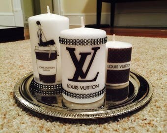 Louis Vuitton candles and silver tray , LV inspired candles