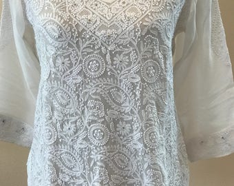 Ladies tops Indian Lucknow White ethnic Chikankari Hand