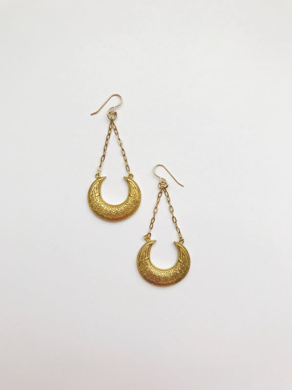 Gold Crescent Drop Earrings