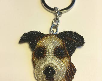 Beaded Boxer / dog keychain.