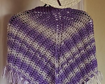 Scarf / shawl made hand knit in shades of purple