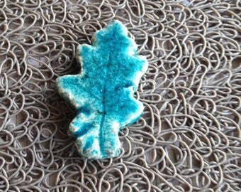 Turquoise print - raku ceramic - oak leaf for Mosaic, jewelry or any other creation