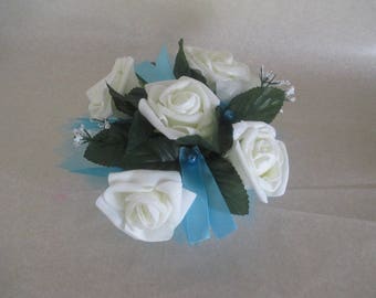 Table centerpiece, wedding, turquoise blue and white