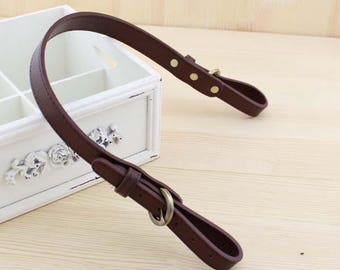 2 x straps handles attached to leather bag dark brown PU