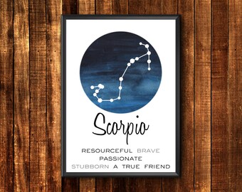 Zodiac SCORPIO art print Scorpio constellation wall art