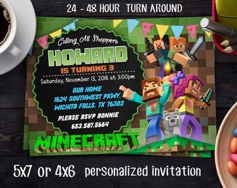 Mine Themed Invitation, Mine Craft Birthday, Minecraft Birthday Invitation, Minecraft Party, Minecraft Printable
