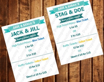 Jack & Jill Raffle Ticket Price Sign, Stag and Doe Raffle Ticket Price Sign - Wedding fundraiser