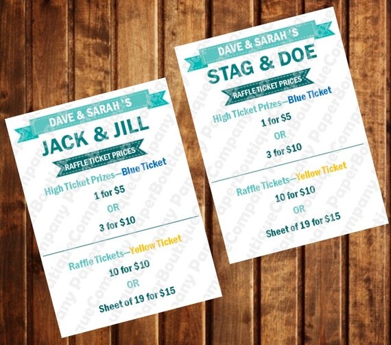 Jack & Jill Raffle Ticket Price Sign Stag and Doe Raffle