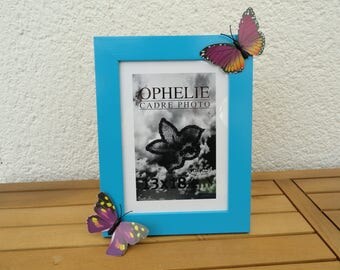 picture frame blue purple and yellow butterflies