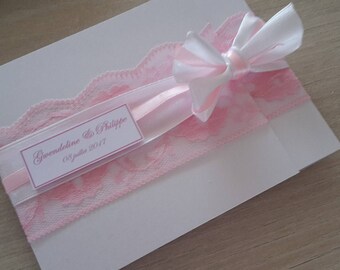 chic lace and Ribbon wedding invitation