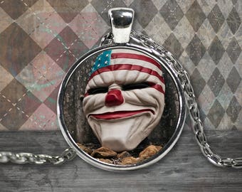 Round Clown America Purge Mask in Silver Plated or Gold Plated Necklace