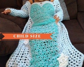 Princess Dress Blanket Crochet Pattern, Princess Blanket, Elsa Crochet Dress Blanket, Girl Dress Blanket, Frozen Birthday Dress, Child Size