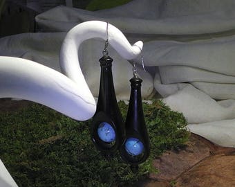 "Infinity", wood ebony turquoise Silver earrings