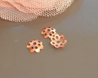 10 coupelles fleur cuivre 8mm, coupelles caps