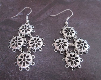 4 silver rose dangle earrings