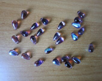 Set of 10 drops in Amethyst AB glass beads