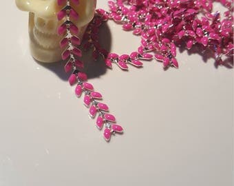 Chain with pink enamel silver plated brass spike or chevron
