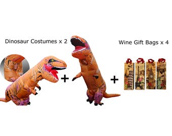 2 x T-Rex Costumes + 4 x Wine Gift Bags = The Ultimate Party Combo