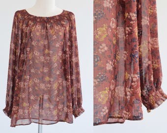 Black Metallic Jacquard Feather Chiffon Tunic Blouse