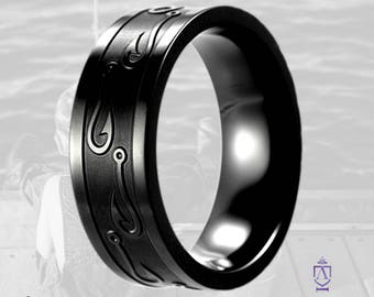 mens black titanium fish hook wedding band handcrafted comfort fit fisherman ring hi - Mens Black Titanium Wedding Rings mens black titanium fish hook wedding band handcrafted comfort fit fisherman ring hi - Mens Black Titanium Wedding Rings