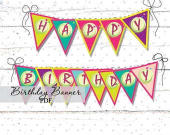 Happy Birthday Banner Magic Birthday Party Digital file for print Banner decor Banner for a girl Party decor garland Decorative element