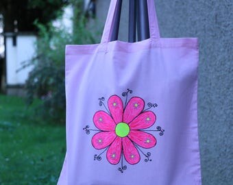 Tote bag unique, peint à la main, sac coton, sac cabas, sac shopping, sac de toile, sac de plage, sac à main, fleurs