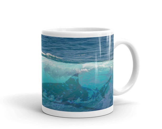 Shark Bait Mug, Surfer Shark Mug, Hidden Danger Mug, Underwater Danger Mug, Shark in Waves, Gift Ideas