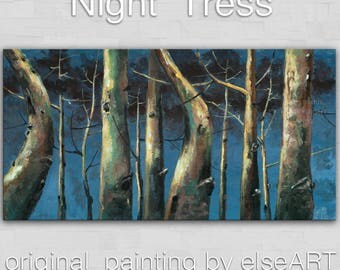 Sale Original art Abstract Painting large Oil Painting, aspen tree art winter Landscape Painting by tim lam 48x24x1.4