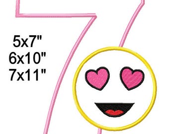 Emojis, Smiley, Birthday 7, Machine Applique Design Embroidery Pattern 5x7 6x10 7x11 INSTANT DOWNLOAD