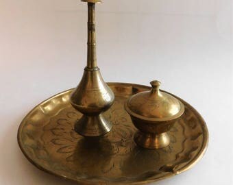 Vintage Brass Tray and Incense Burners SET
