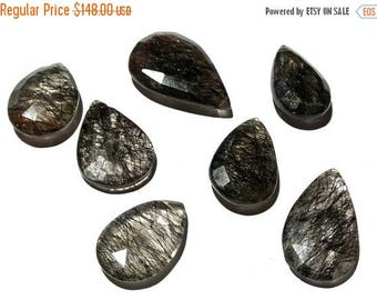 50% Off Sale 7Pcs 131 Ctw Black Rutilated Quartz Faceted Pear Briolettes Large 23x15-19.5x30mm