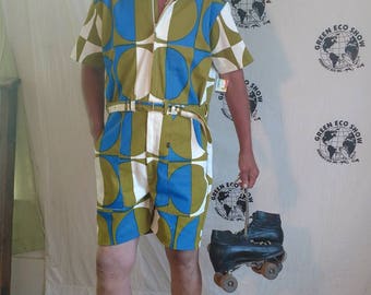 Mens Romper shorts 42 L polkadot mod hipster Anna Herman USA jumpsuit cotton