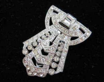 Art Deco Dress Clip - Vintage Clear Rhinestone Bridal Jewelry Sash Clip