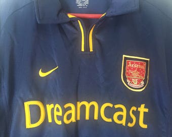 Vintage Arsenal Football Club Dreamcast Shirt by Nike Size Adult XL Highly Collectible Gunners Shirt in Blue and Yellow