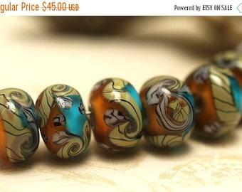 ON SALE 30% off Handmade Glass Lampwork Bead Set - Seven Amber's Ocean Rondelle Beads 10405501