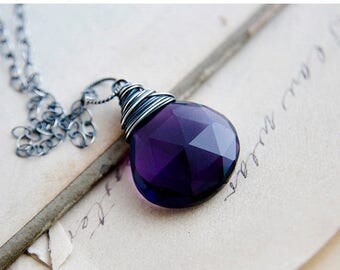 Gemstone Necklace, Pendant Necklace, Hydroquartz, Purple Gemstone, Crystal Necklace, Crystal Jewelry, Sterling Silver, PoleStar, February