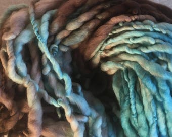 Brown and AquaChunky Merino Hand spun, Hand dyed Yarn