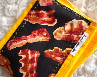 Baby burp cloth - i love bacon hand dyed deep yellow burp cloth