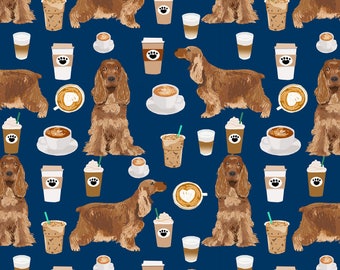 Cocker Spaniel Fabric - Cocker Spaniel Coffee Dogs And Lattes - Navy By Petfriendly - Cafe Dog Cotton Fabric by the Yard with Spoonflower